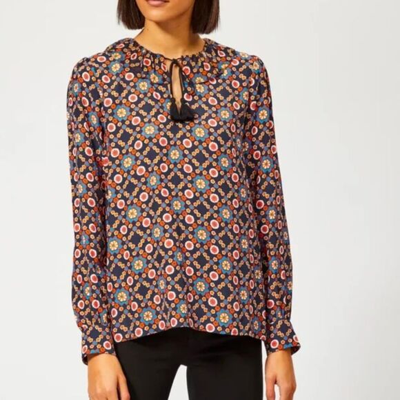 A.P.C. Debbie Ruffle Neck Tassel Floral Diamond Print Size 34 (XS) - Picture 1 of 9